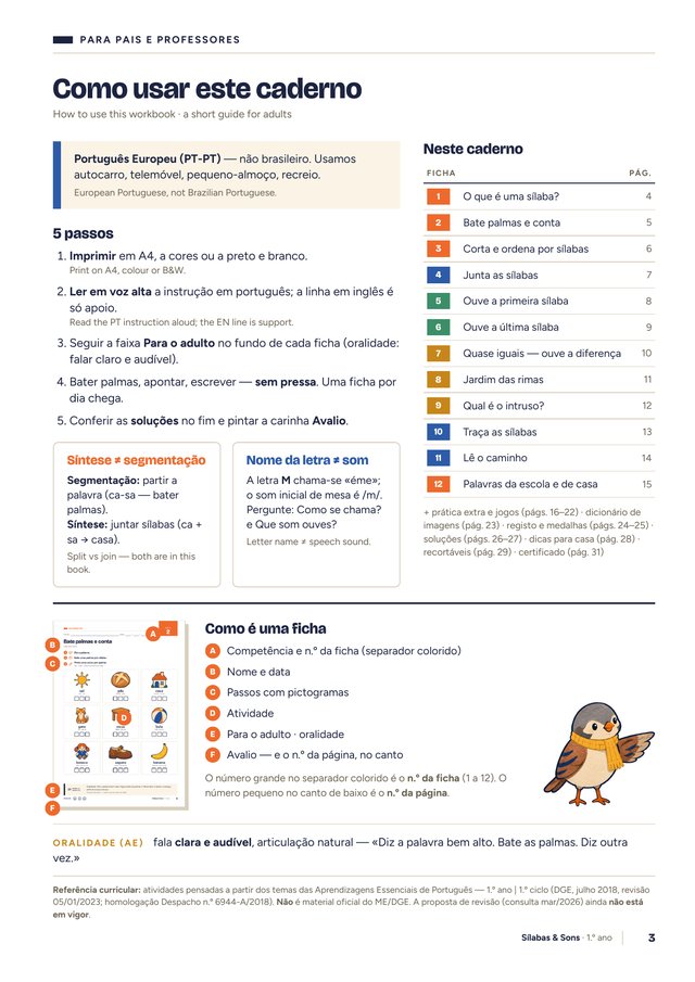 Página Como usar este caderno, para os adultos